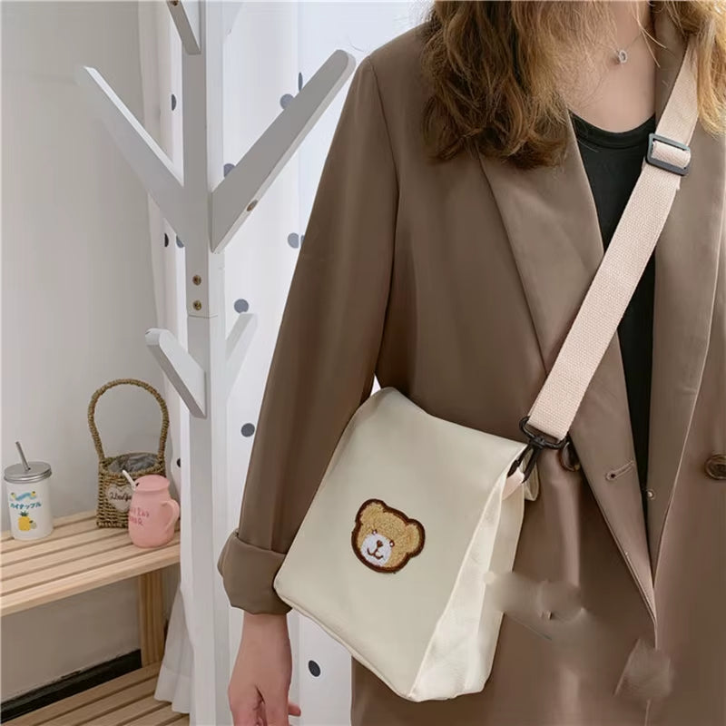 Casual Cute Bear Messenger Bag Girl Canvas Shoulder Bag Women Fashion Crossbody Bag Student Bag Dropshipping