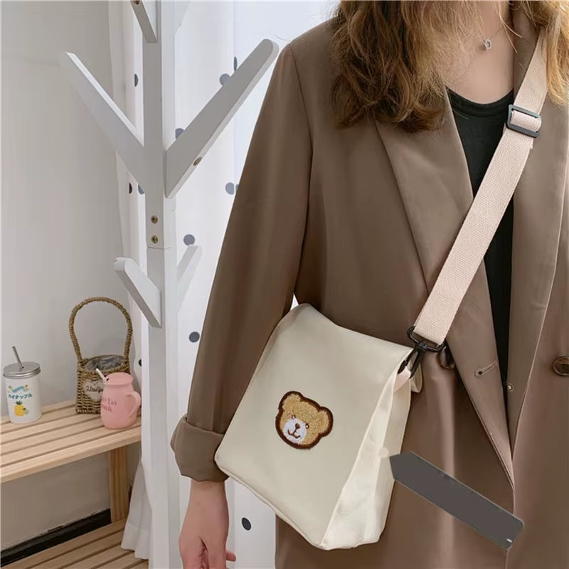 Casual Cute Bear Messenger Bag Girl Canvas Shoulder Bag Women Fashion Crossbody Bag Student Bag Dropshipping