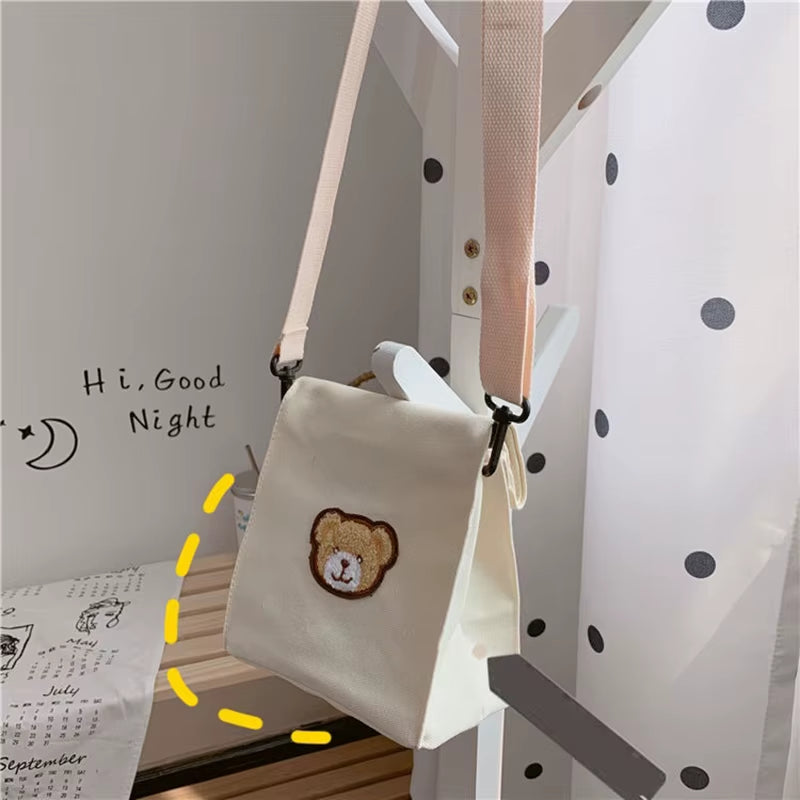 Casual Cute Bear Messenger Bag Girl Canvas Shoulder Bag Women Fashion Crossbody Bag Student Bag Dropshipping